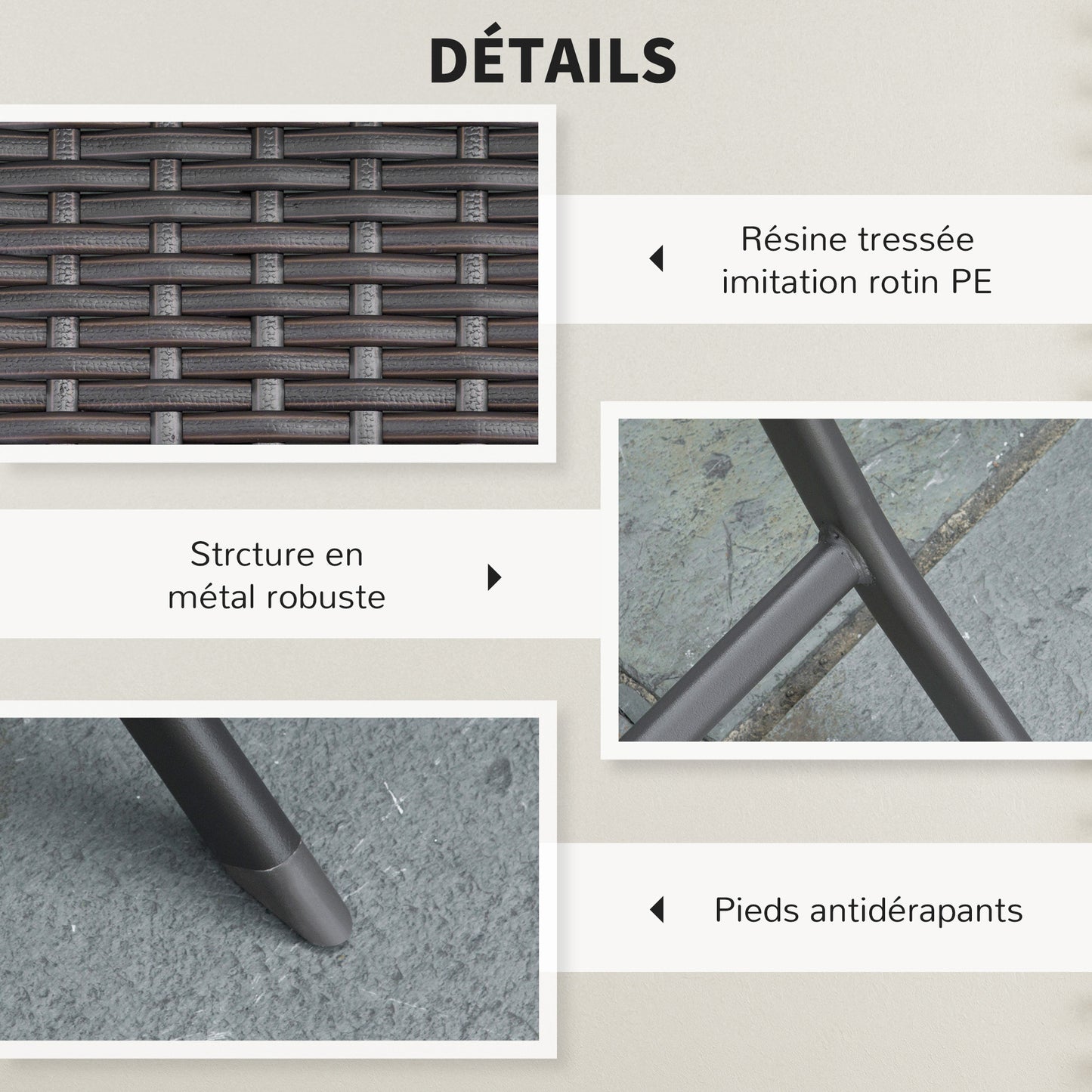 Bistroset – Tuinset – Balkonset – Tuinmeubel – Buitenmeubel – Inklapbaar – Zwart Metalen Frame Met Gevlochten Resin