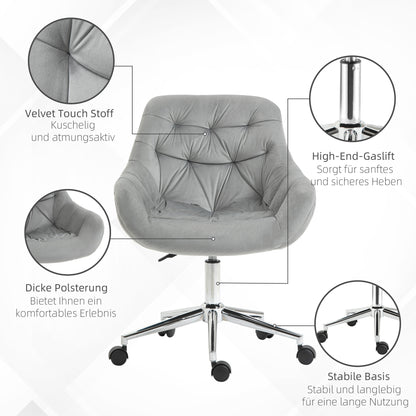 Bureaustoel – Kantoorstoel – Draaistoel – Gamestoel – Computerstoel – Verstelbare Zithoogte – Comfortabele Polyester Zitting – Grijs 59x58x80-90 cm