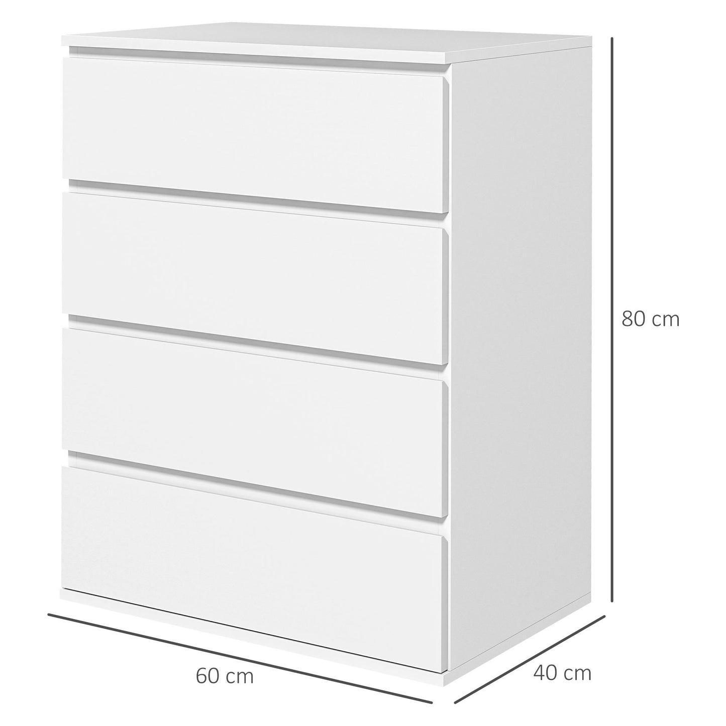 Ladekast – Ladeblok – Ladenkast – Opbergkast – Commode – Modern Design – 4 Ruime Lades – Wit Spaanplaat 60x40x80 cm