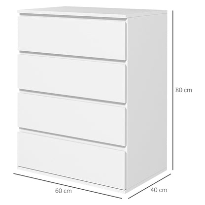 Ladekast – Ladeblok – Ladenkast – Opbergkast – Commode – Modern Design – 4 Ruime Lades – Wit Spaanplaat 60x40x80 cm
