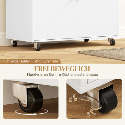 Keukentrolley – Keukenwagen – Serveerwagen – Opbergtrolley – Keukenrek – Uitklapbaar Werkblad – MDF Wit/Eiken 106x42x87 cm