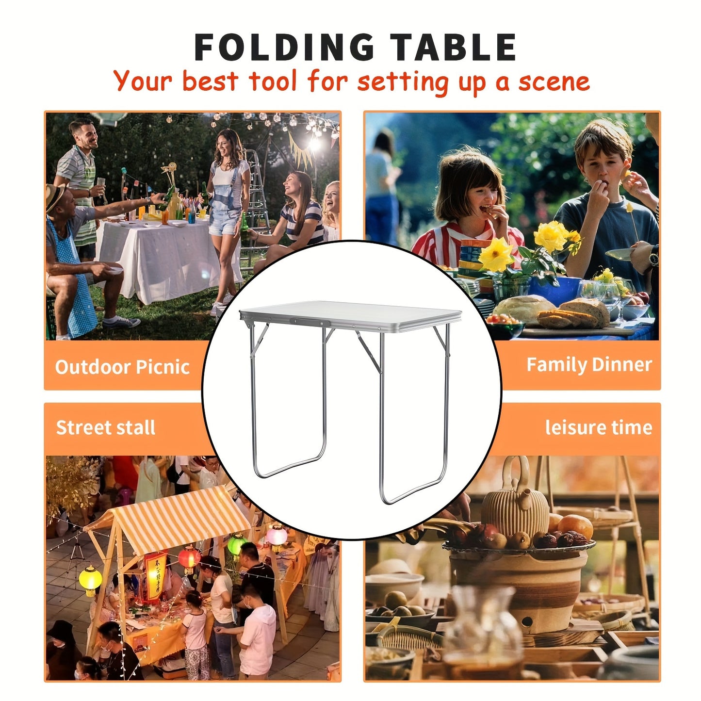 Opvouwbare Tafel – Campingtafel – Tuinbord – Picknicktafel – Kampingtafel – Compact 80x60x69 cm – Waterbestendig MDF – Stevig Stalen Frame