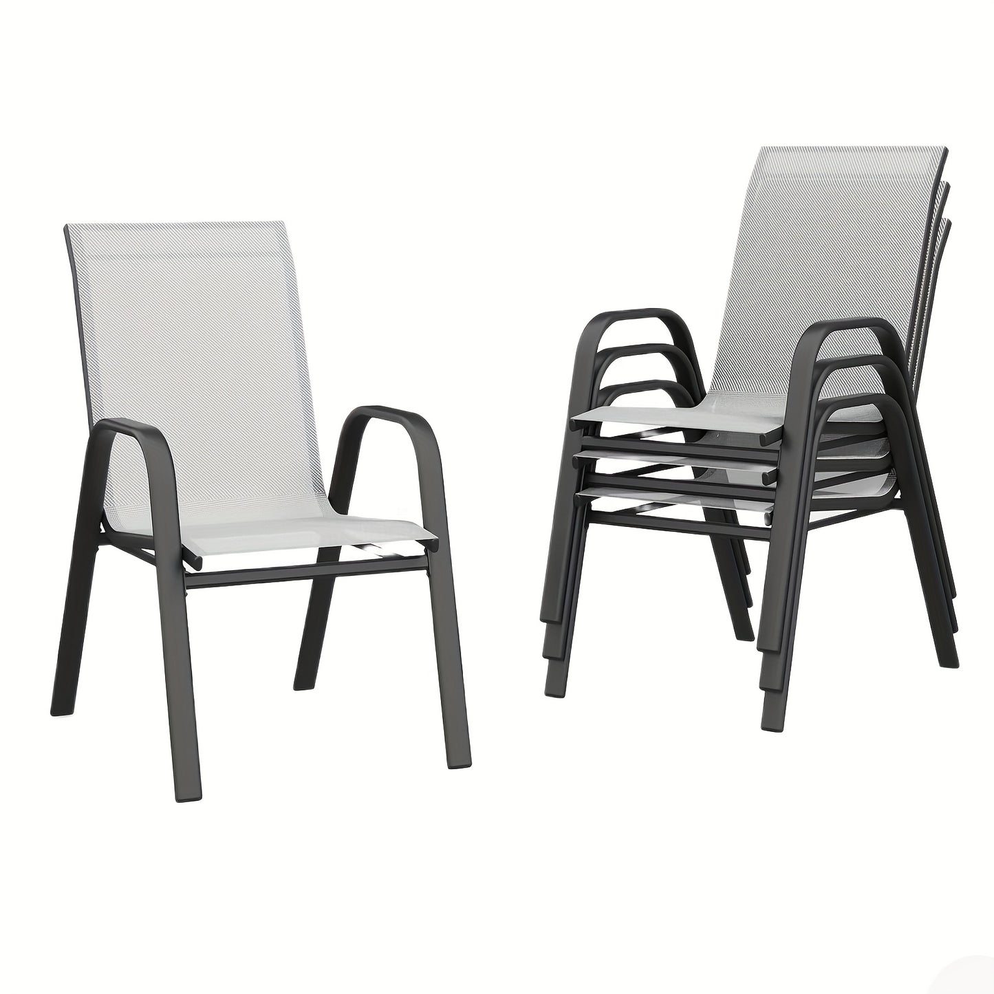 Stapelbare Tuinstoelen – Tuinstoelen – Buiteneetkamerstoelen – Terrasstoelen – Balkonstoelen – Ergonomische High-Back – Duurzaam Metalen Frame – Set Van 4 – Zwart – Gevoerde Zitkussens – Weerbestendig & Makkelijk Schoon Te Maken