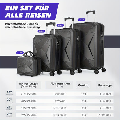 Vierdelige Hardshell Kofferset – Koffer Set – Reiskoffer – Spinner Koffer – Bagage – 360° Draaibare Wielen – TSA Cijferslot – Anthracite