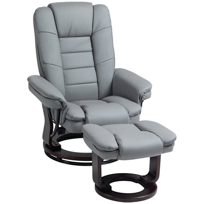 Relaxfauteuil – Relaxstoel – Loungestoel – Zitfauteuil – Fauteuil Met Voetensteun – Grijs – Verstelbare Rugleuning Tot 135° – 360° Draaibaar Met Houten Onderstel