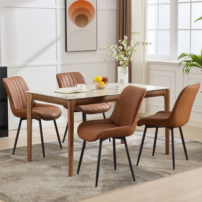 Eetkamerstoelen – Stoelen – Dining Chairs – Keukenstoelen – Café Stoelen – Set Van 2 – Gestoffeerde Zitting – Metalen Frame – Lineaire Rugleuning – Bruin – Makkelijk Schoon Te Maken