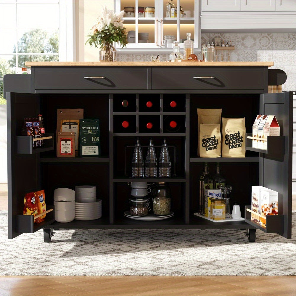 Keukeneiland – Keukentrolley – Keukenkast – Serveerwagen – Eettafelwagen – Mobiel Met Opbergruimte – Compact Design 102x45x92 cm – Duurzaam Niet-Houten Materiaal – Zwart