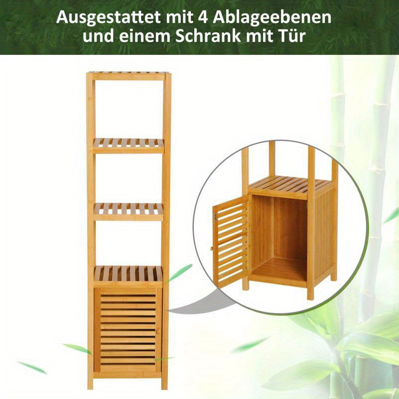Badkamerkast Bamboe – Badkamermeubel – Opbergkast – Medicijnkast – Sanitairkast – Ruimtebesparend Verticaal Design – Duurzaam Natuurlijk Bamboe, 140x36x33 cm