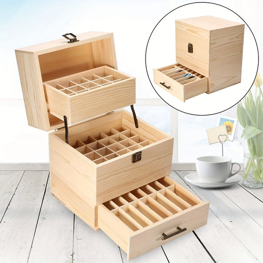 59-Compartment Bamboo Storage Box with 3-Tier Drawers & Removable Dividers - Large Capacity Organizer with Hinged Lid & Golden Hinges, 22x19x24cm Craft Cabinet for Jewelry, Beads, DIY Supplies, Display Case - Sturdy Bamboo Ma