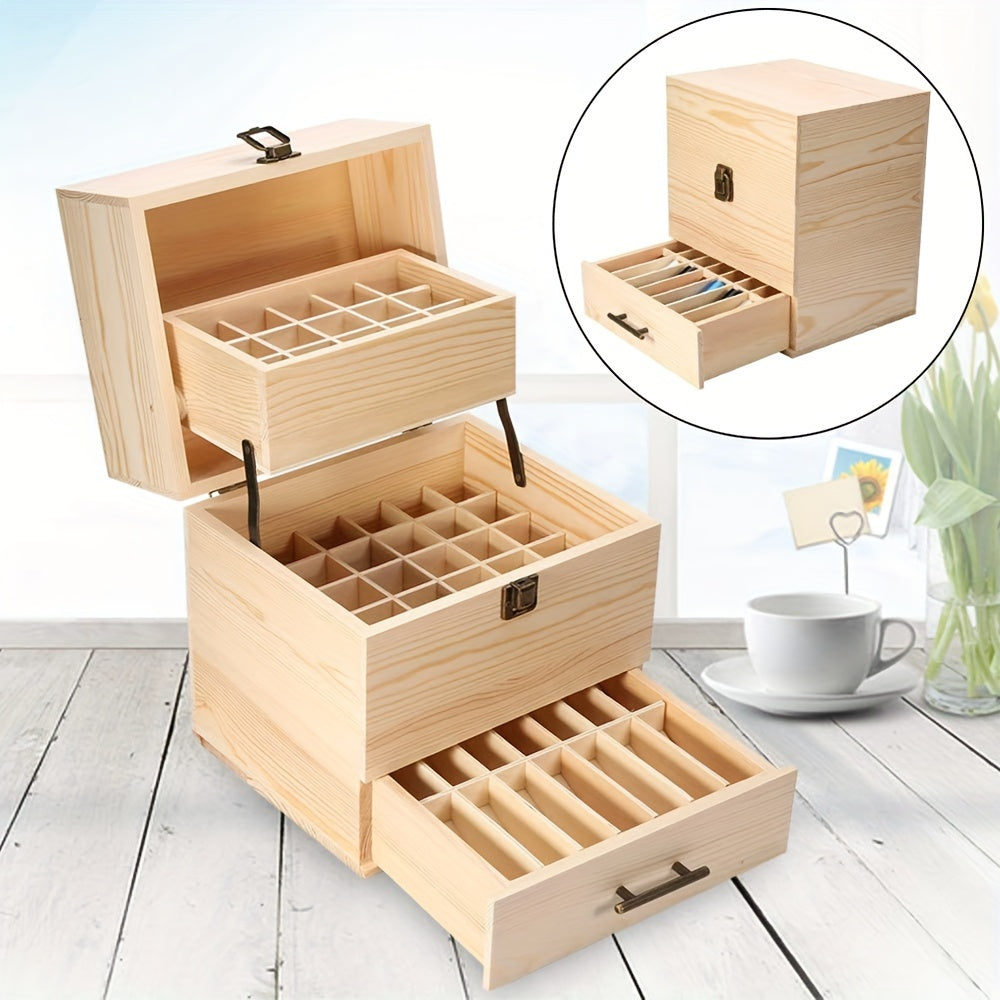 Opbergdoos – Opbergbox – Opbergbak – Organizer – Bewaardoos – Bamboe Materiaal – 59 Vakjes Met 3 Lades – Uitneembare Verdelers – Scharnierend Deksel – 22x19x24 cm