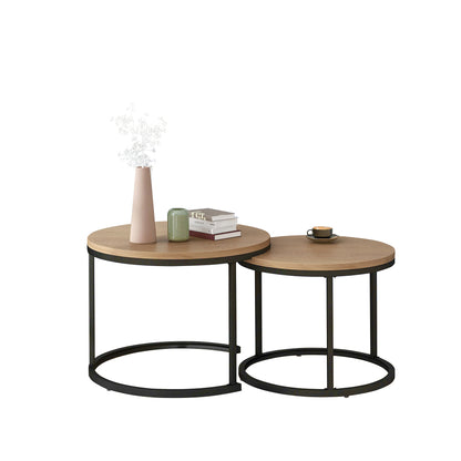 Bijzettafel – Bijzettafeltje – Salontafel – Nesttafels – Ronde Bijzettafels Set van 2 – Natuurlijk Kleur – Ruimtebesparend Ontwerp – Direct Gebruiksklaar