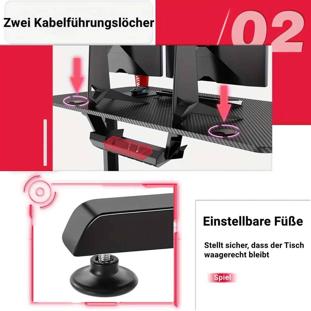 Gaming Bureau – Gamer Bureau – Computerbureau – Bureau Voor Thuiswerken – Studiebureau – Extra Ruim 160x75x75 cm – Inclusief Volledige Muismat & Bekerhouder Zwart Blauw