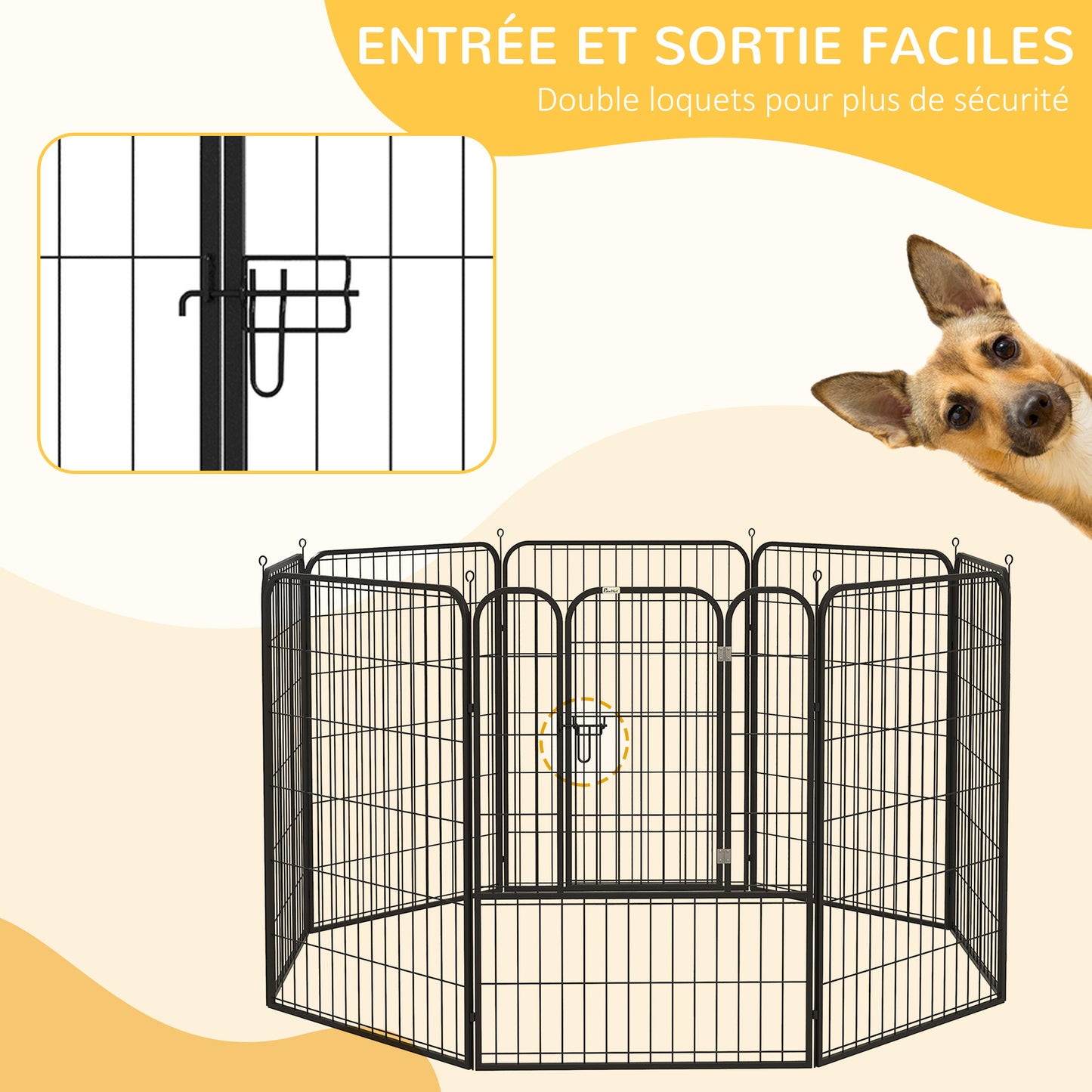 Dierenpark Hondenren – Hondenhek – Konijnenren – Knaagdieromheining – Huisdierenren – Modulair & Inklapbaar – Zwart Epoxy Stalen Panelen 80x100 cm – Met Afsluitbare Deur