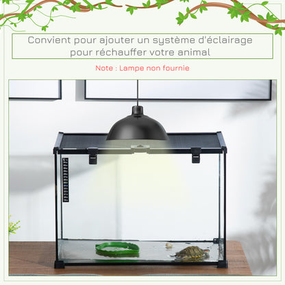 Terrarium – Reptiel Terrarium – Glas Terrarium – Reptielenkooi – Faunarium – Transparant Glas – Met Metalen Gaas – Inclusief Waterdistributeur en Thermometer – 50x30x35 cm