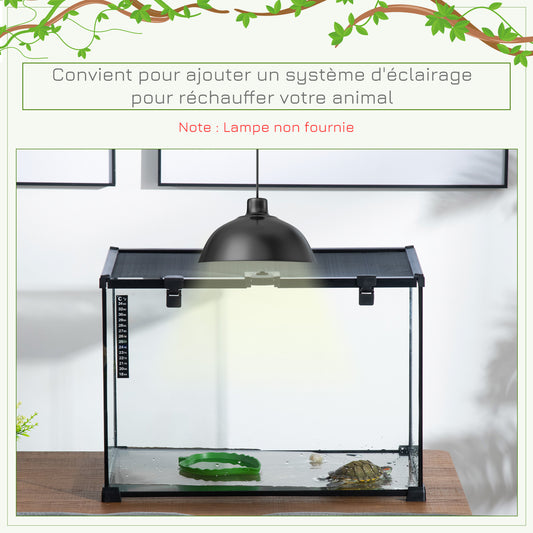 Terrarium – Reptilienbox – Faunarium – Vivarium – Habitat – Gehard Glas – Metalen Gaas Ventilatie – 50x30x35 cm – Schuifdeksel Transparant