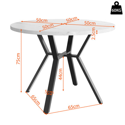 Modern BTM Round Dining Table, Marble Table with Marble Optic Table Top, Stable X-Shaped Metal Frame, Dining Table for 2-4 People, Ø100 Cm, White/Black
