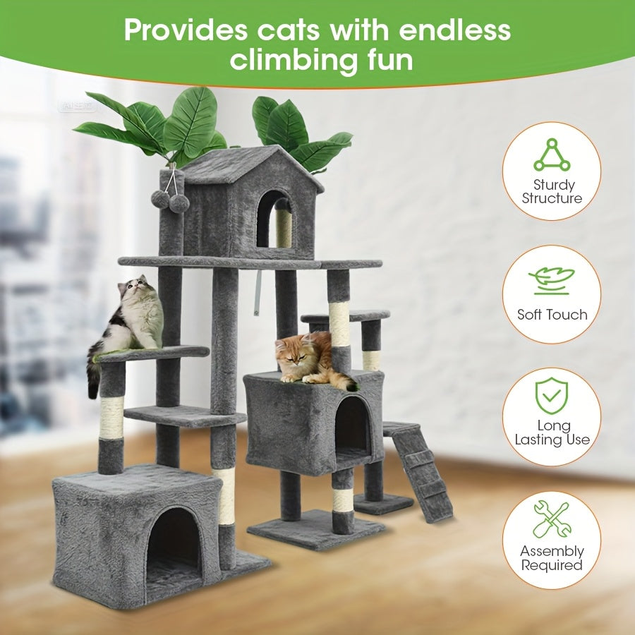 Krabpaal – Kattenboom – Kattenmeubel – Klimpaal – Krabmeubel – 150 cm Hoog – Houten Frame Met Zachte Bekleding - QUORE