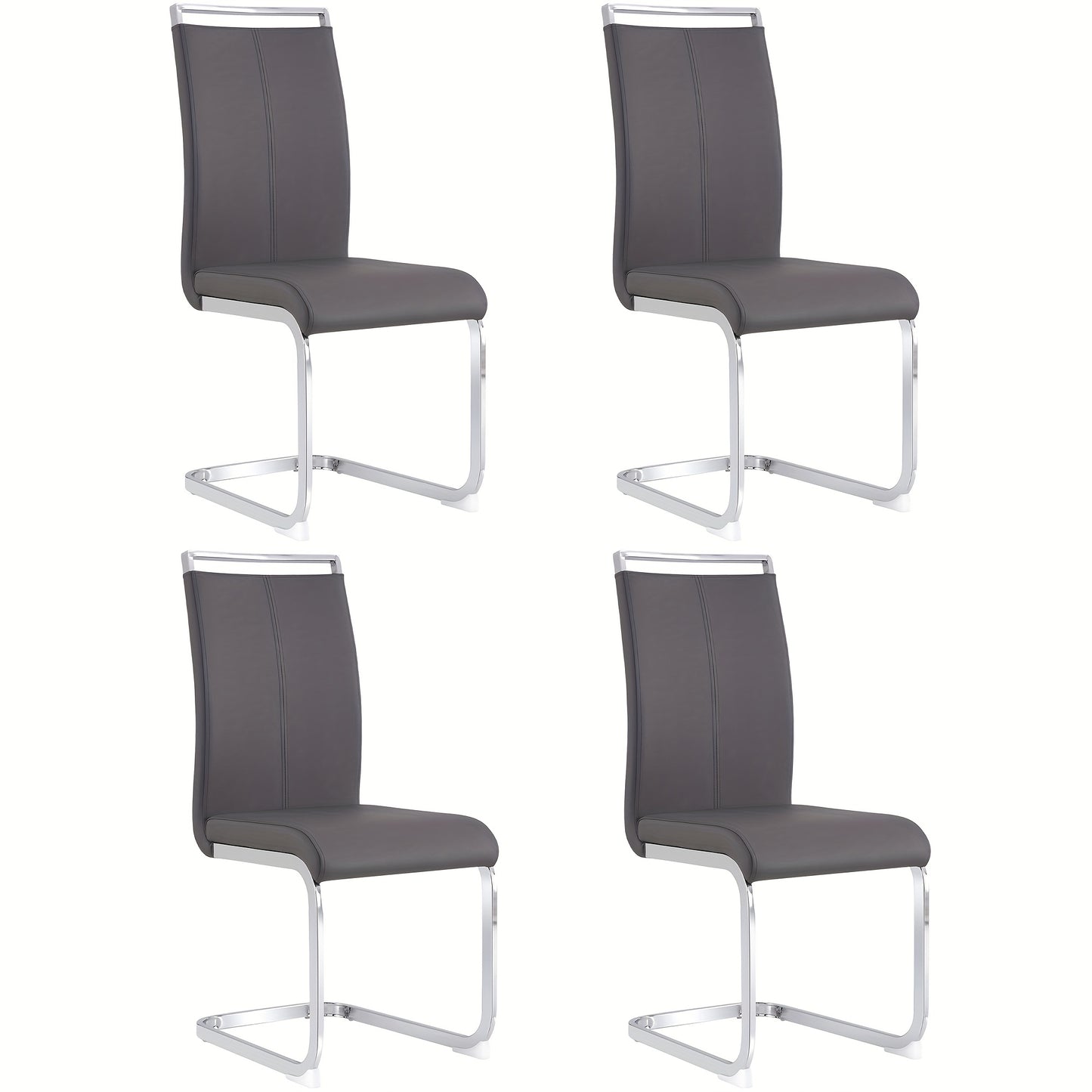 Cantilever Chair, Chrome-plated Metal Frame, Load Capacity Up to 120kg, Upholstered with Faux Leather Cover, Gray (set Of 4), Highcapacity Chair, Commercial Seating, Minimalist Chair, Sleek Furniture, Reinforced Seating, Cant