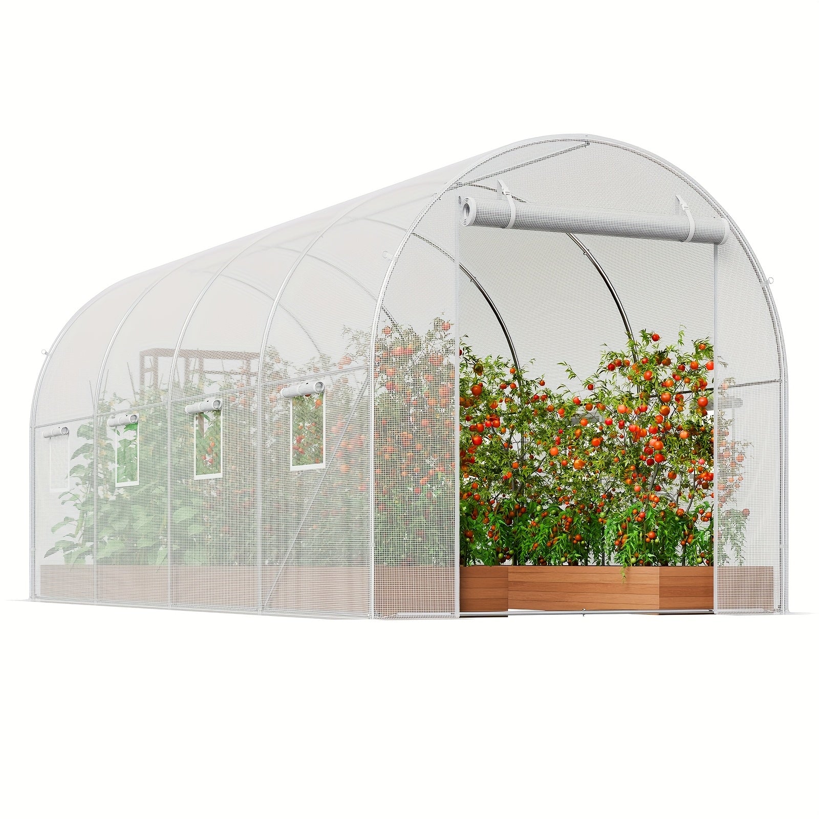 Wandeltunnel Kas – Tuinkas – Kweekkas – Groeikas – Bescherming Kas – 457.2x213.36x213.36cm  – Gegalvaniseerd Stalen Frame - Wit - QUORE