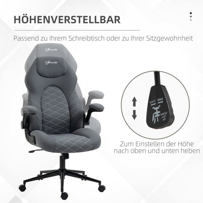 Bureaustoel – Ergonomische Stoel – Kantoorstoel – Draaistoel – Computerstoel – Verstelbare Zithoogte – Kantelfunctie – Microfiber Bekleding – Donkergrijs