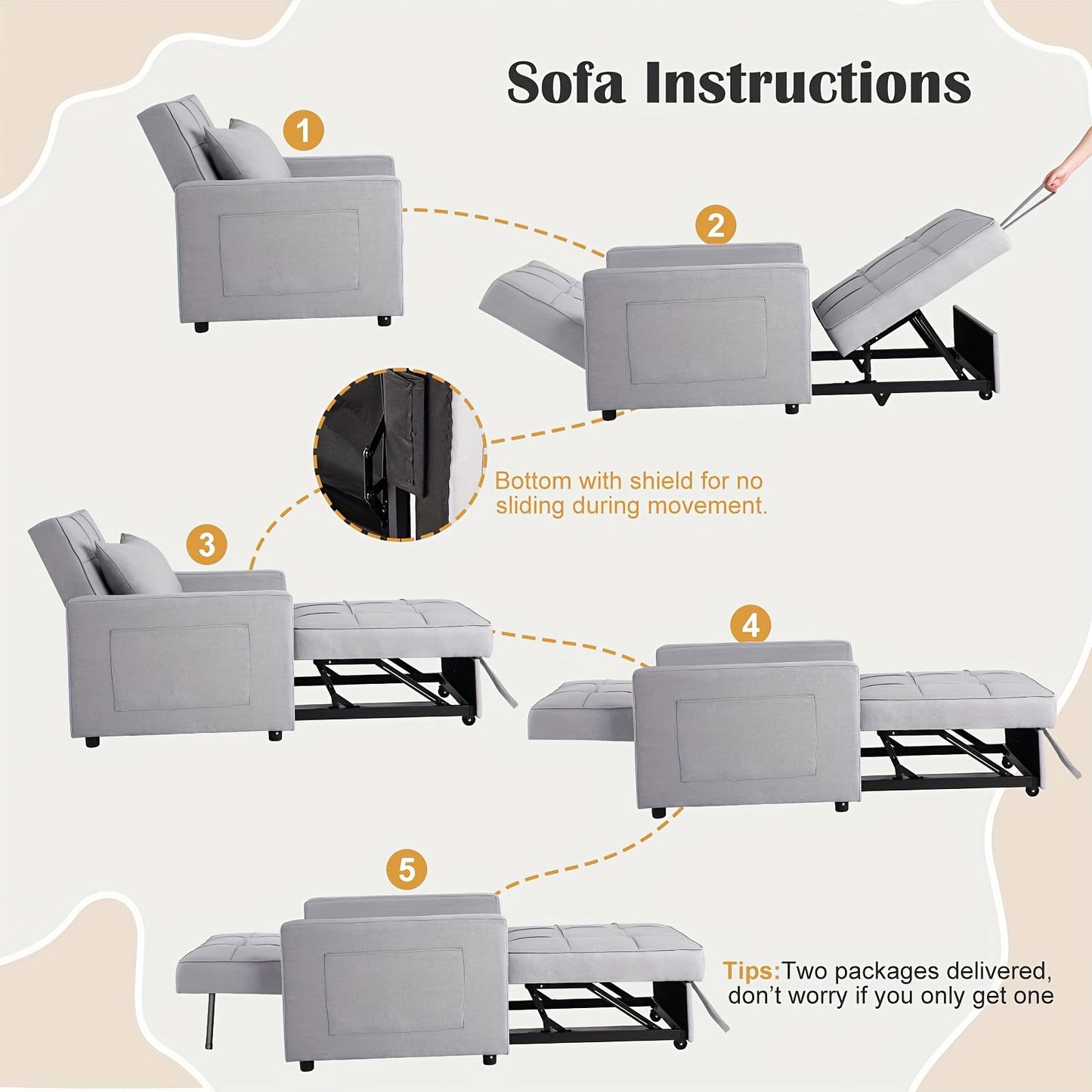 Slaapbank – Bedbank – Slaapstoel – Zetelbed – Slaapfauteuil – Lichtgrijs Linnen – 3-in-1 Multifunctioneel – 86x192 cm Uitklapbaar