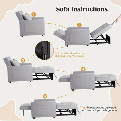 Slaapbank – Bedbank – Slaapstoel – Zetelbed – Slaapfauteuil – Lichtgrijs Linnen – 3-in-1 Multifunctioneel – 86x192 cm Uitklapbaar