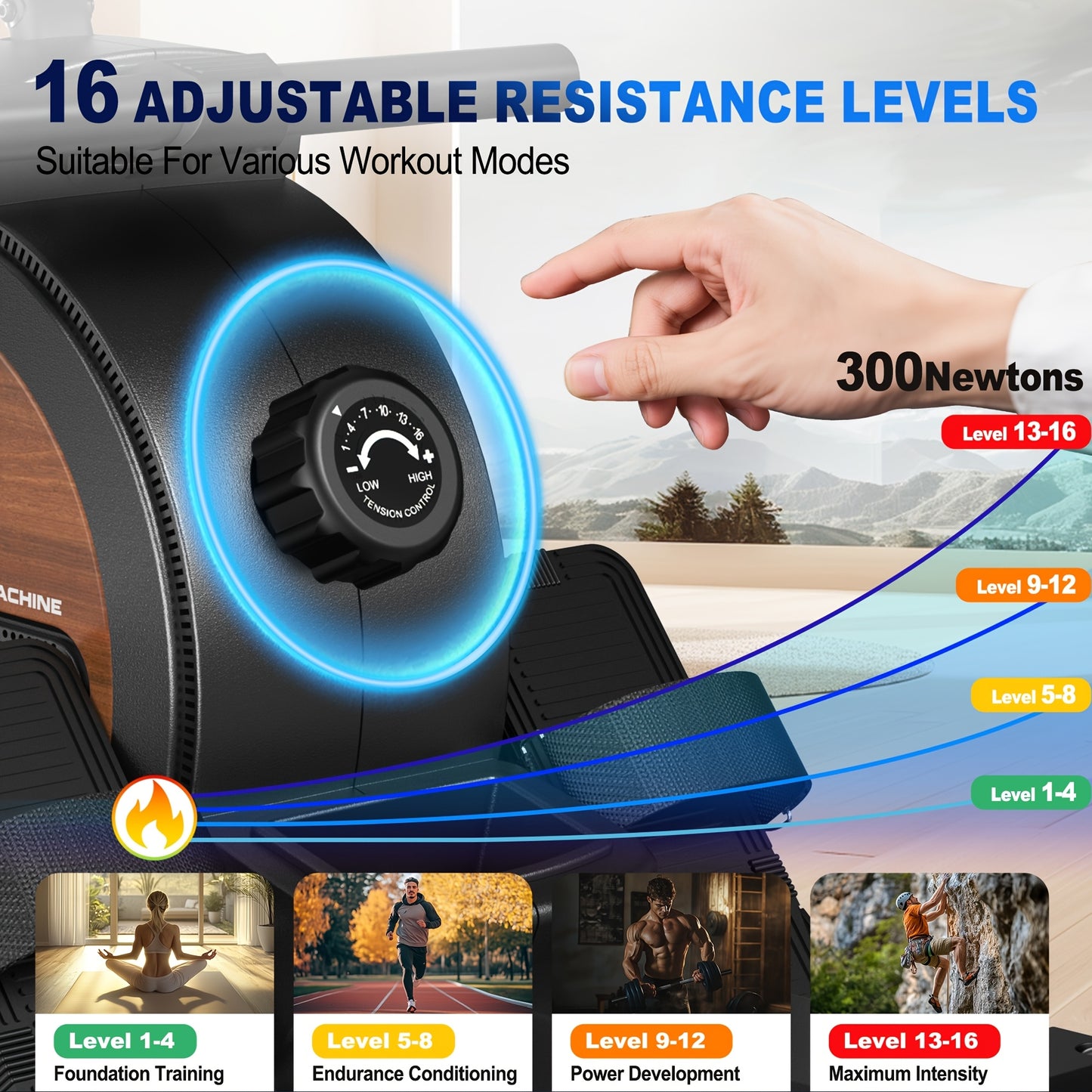Magnetische Roeimachine – Roertrainer – Roeiapparaat – Fitness Roeimachine – Indoor Rower – 16 Verstelbare Weerstanden – Max. Gewicht 150 kg – Mat Zwart