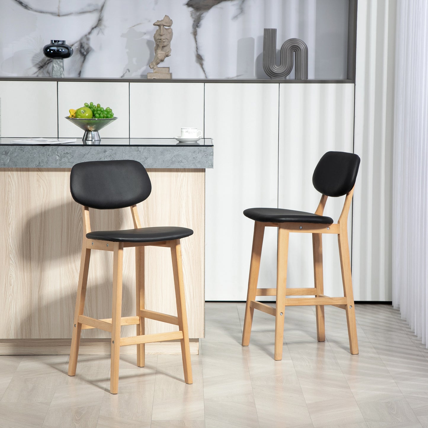 Barkrukken – Barstoelen – Keukenkrukken – Barkrukset – Barstoelen Zwart – Beukenhout – Comfortabele Schuimzitting 24kg/m³