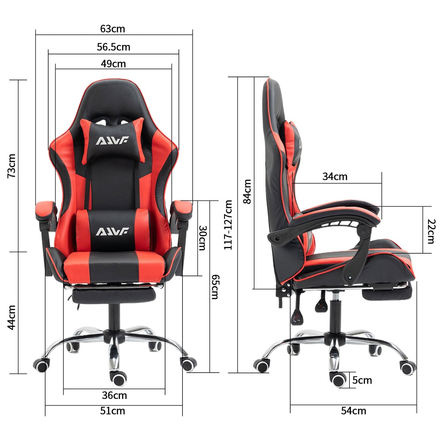 Gaming Bureaustoel – Ergonomische Stoel – Bureaustoel – Kantoorstoel – Gamestoel – Verstelbare Rugleuning – Ingebouwde Lendensteun – Met Voetensteun – 360° Draaibaar – Kunstleren Bekleding – Memory Foam Zitting – Rood