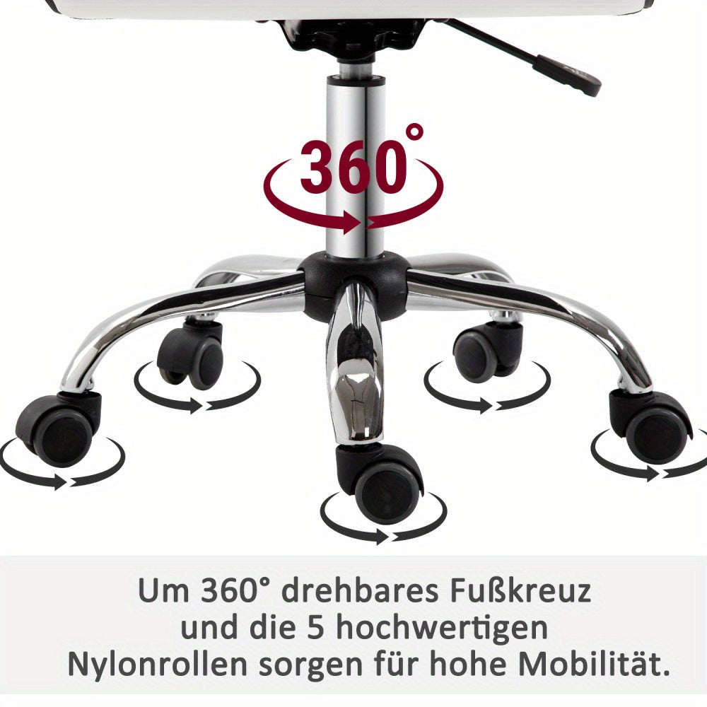 Bureaustoel – Ergonomische Stoel – Office Chair – Bureaustoel – Stuhl – Verstelbare Zithoogte 78-90 cm – Max. Draagvermogen 120 kg – Sponsgevuld – Zonder Armleuningen – Wit – Stevig Metalen Frame
