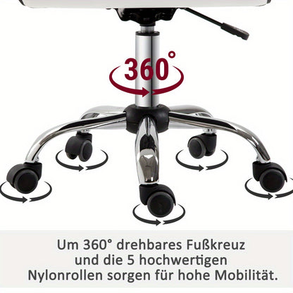 Bureaustoel – Ergonomische Stoel – Office Chair – Bureaustoel – Stuhl – Verstelbare Zithoogte 78-90 cm – Max. Draagvermogen 120 kg – Sponsgevuld – Zonder Armleuningen – Wit – Stevig Metalen Frame