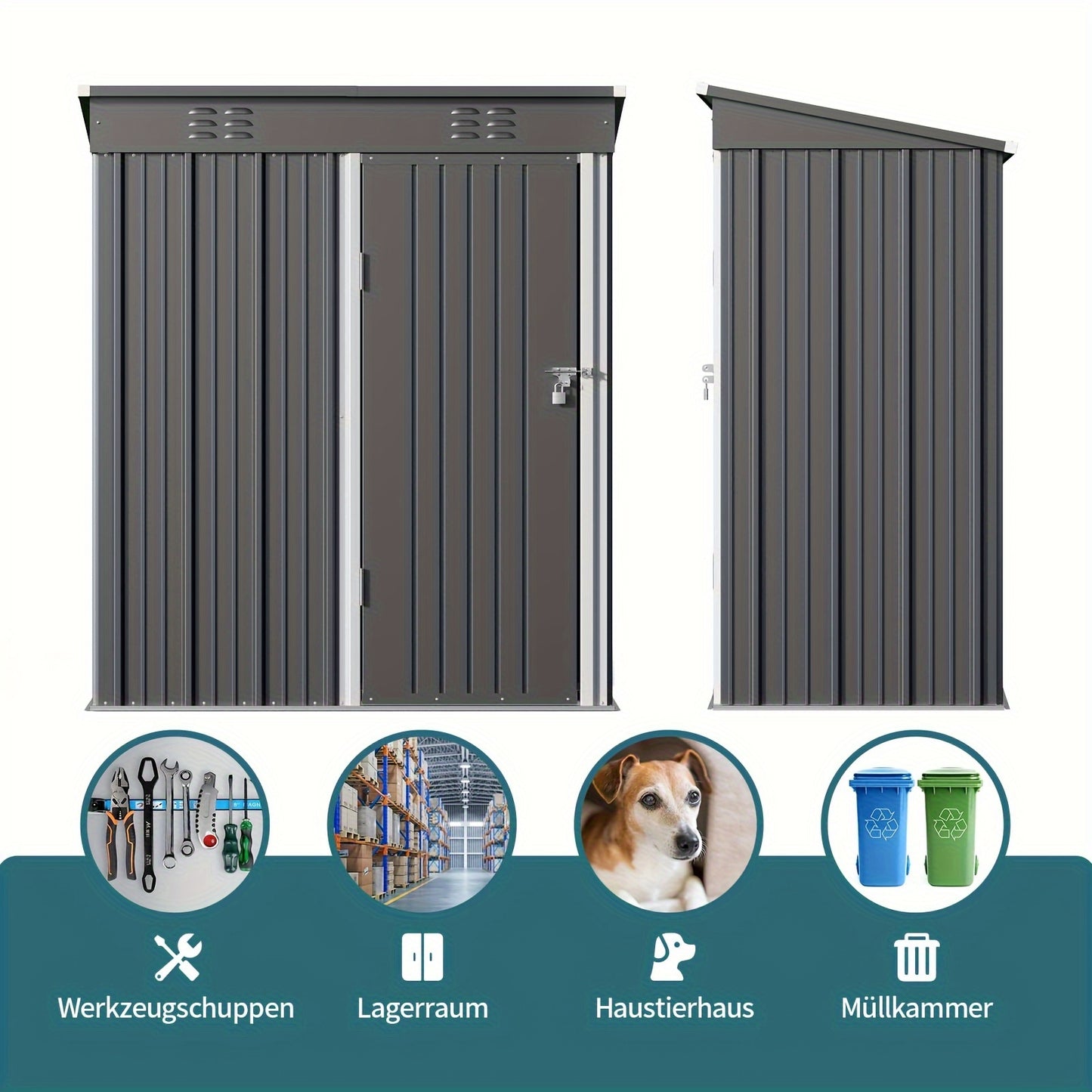Tuinhuisje – Tuinschuur – Tuinberging – Gereedschapsschuur – Berging – Gegalvaniseerd Staal – 180x162x95 cm – Verplaatsbaar & Weerbestendig