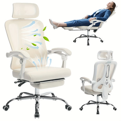 Ergonomic Office Chair with Footrest - Adjustable Lumbar & Headrest Support, High-Back Mesh Back Executive Desk Chair with 360° Swivel, PU & Footrest - Heavy-Duty Task Chair Suitable for & Office, Assembly Required