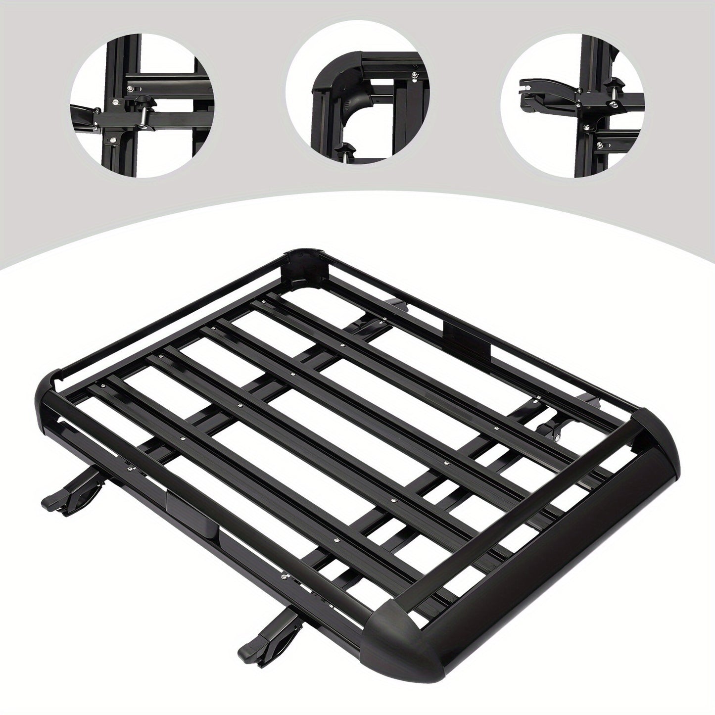 Aluminum Black Roof Rack Cargo Basket - Heavy-Duty 68.04 KG Capacity, Aerodynamic Design with Heavy-Duty Cross Bars & Easy No-Drill Installation, High Quality & Corrosion-Resistant, Large Roof Luggage Carrier for Cars, SUVs,