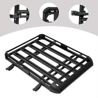 Aluminum Black Roof Rack Cargo Basket - Heavy-Duty 68.04 KG Capacity, Aerodynamic Design with Heavy-Duty Cross Bars & Easy No-Drill Installation, High Quality & Corrosion-Resistant, Large Roof Luggage Carrier for Cars, SUVs,