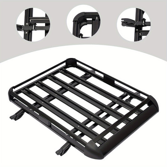 Aluminum Black Roof Rack Cargo Basket - Heavy-Duty 68.04 KG Capacity, Aerodynamic Design with Heavy-Duty Cross Bars & Easy No-Drill Installation, High Quality & Corrosion-Resistant, Large Roof Luggage Carrier for Cars, SUVs,