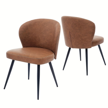 Eetkamerstoelen – Stoelen Set – Keukenstoelen – Zwarte Stoelen – Armloze Stoelen – Kunstleren Bekleding – Stijlvol Roestvrij Stalen Frame – Set Van 2 – Ergonomisch Comfort – Lichtgewicht - Bruin