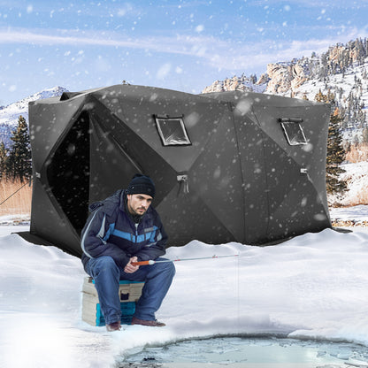 IJsvisserstent – IJshut – Vistuinhuis – Schuilhut – Vis Shelter – Zwart – Pop-up Tent – 6-8 Personen – Waterdicht 300D Oxford Polyester – Inclusief 12 IJsankers en 6 Windlijnen