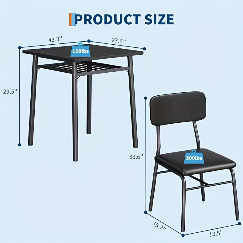 Eetkamerset – Eettafelset – Eetkamermeubels – Diningset – Keukenmeubel – Modern Rustiek Design – Compact Met Opbergrek – Duurzaam Hout & MDF – Zwart Houtnerf
