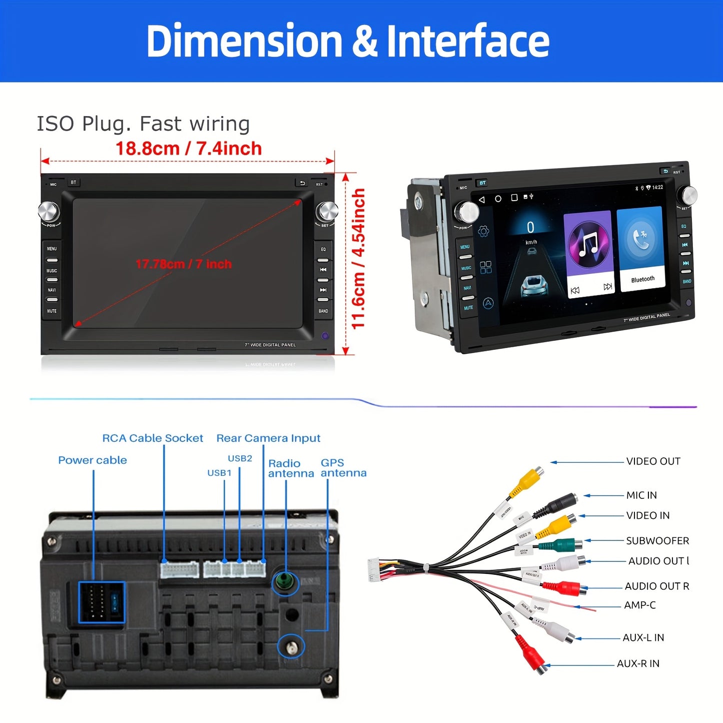 Autoradio – Car Stereo – Auto Muziekspeler – Multimedia Systeem – 7 Inch HD Touchscreen – Android 14 OS – 2 GB RAM 64 GB Opslag