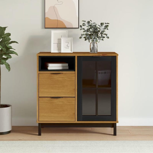 Sideboard with glass doors FLAM 80x40x80cm solid pine wood