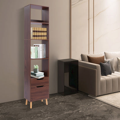 Boekenkast – Boekrek – Opbergrek – Boekenplank – Wandkast – Walnootkleur – Hoogte 180 cm – Massief Hout