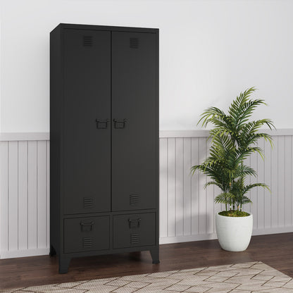 Stalen Kledingkast – Garderobekast – Kledingkast Met Laden – Opbergkast – Industrieel – 180x90x40 cm – 2 Laden – Ventilatiesleuven