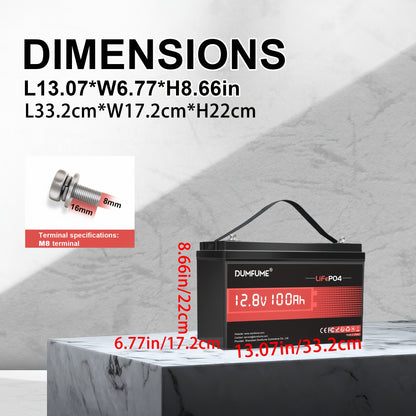 12V 100Ah Lithium IJzerfosfaat Accu – Lithium Batterij – Energie Accu – Camper Accu – Boot Accu – 1280W Maximale Vermogen – 6000 Laadcycli Met 100A BMS Veiligheidssysteem