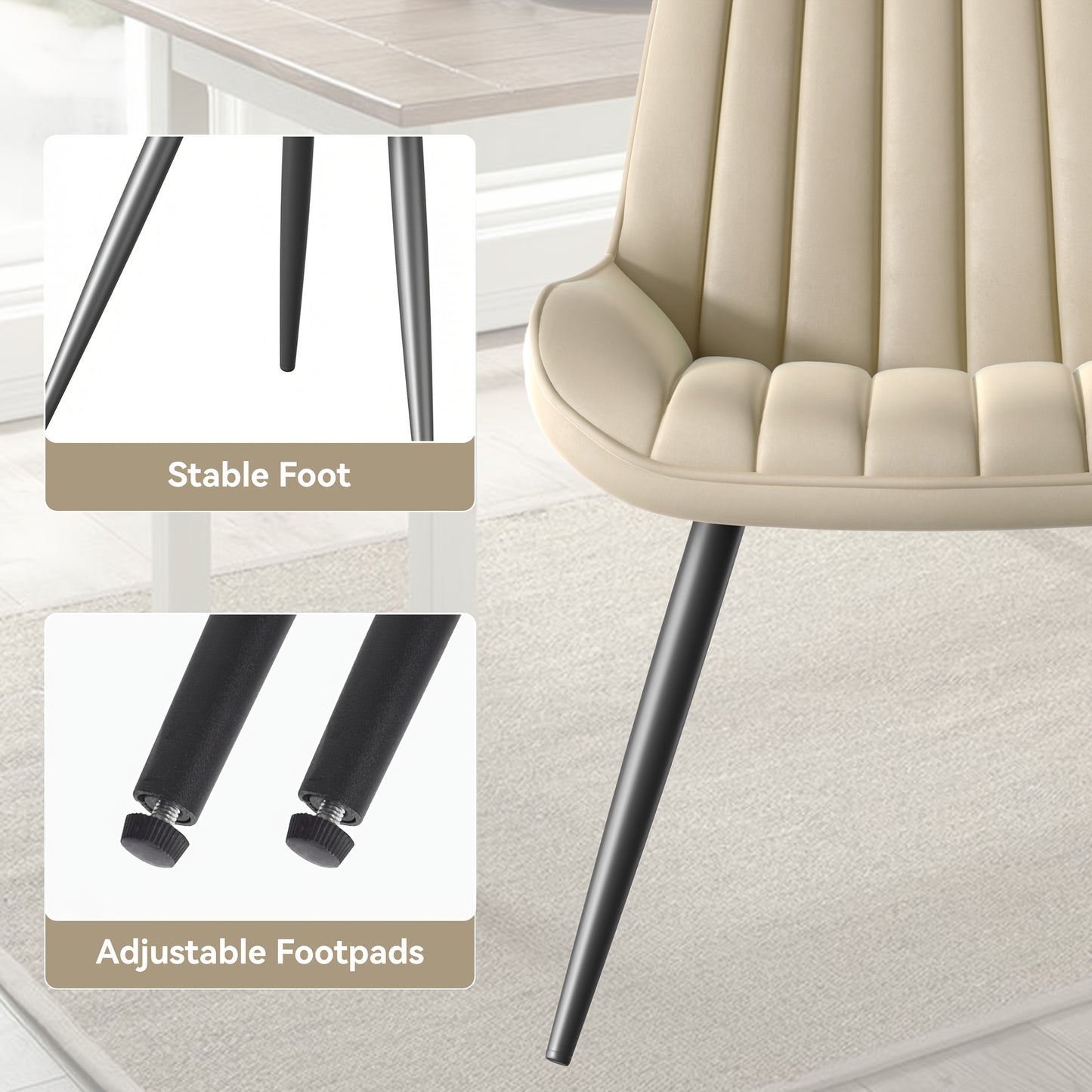 Eetkamerstoel – Stoel – Kuipstoel – Keukenstoel – Designstoel – Set van 4 – Ergonomisch Memory Foam – Metaal & Hout Frame – Zwart, Donkergrijs, Beige & Bruin