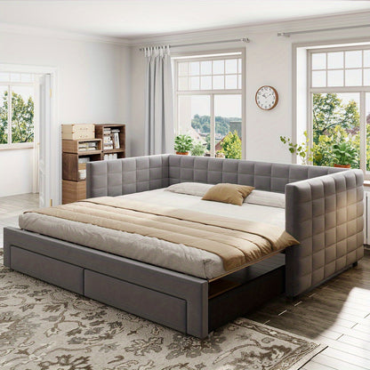 Bankbed – Slaapbank – Opklapbed – Klapbank – Zetelbed – 3-in-1 Multifunctioneel – Opberglades – 90x190 cm – Grijze Katoen-linnen Bekleding – Stevige Lattenbodem