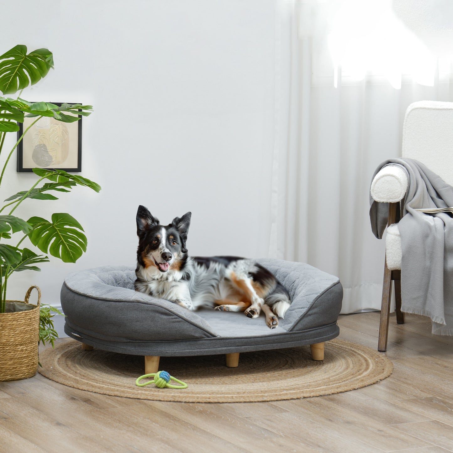 Hondenbed – Hondenkussen – Huisdierenbed – Dierenmand – Dierenkussen – Afneembare Wasbare Hoes – Antislip Poten – Grijs – 90 x 78 x 25 cm – Geschikt Tot 25 Kg
