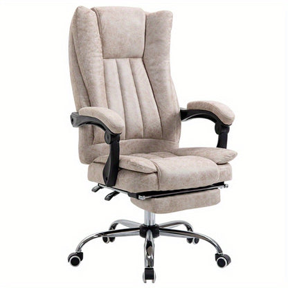 Vinsetto Ergonomic Office Chair with Adjustable Height, Swivel Base & Footrest - Beige - Heavy-Duty Metal Frame, Cushioned Seat & Armrests - Non-Electric Mechanism for Home Office, Gaming Desk - Easy-Clean Surface, Desk Chair