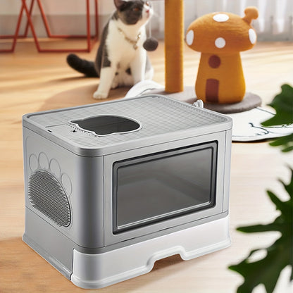 Kattenbak – Kattentoilet – Kattenbakken – Kattenbak Met Kap – Opvouwbare Kattenbak – Bovenin Instap – Inclusief Borstel – 48,5x36,5x38 cm – Duurzaam Plastic – Gesloten Design