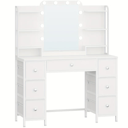 Make-up Tafel – Sieradentafel – Dressing Table – Make-up Kast – Opbergmeubel – Grote HD Spiegel – Verstelbare LED Verlichting – Wit